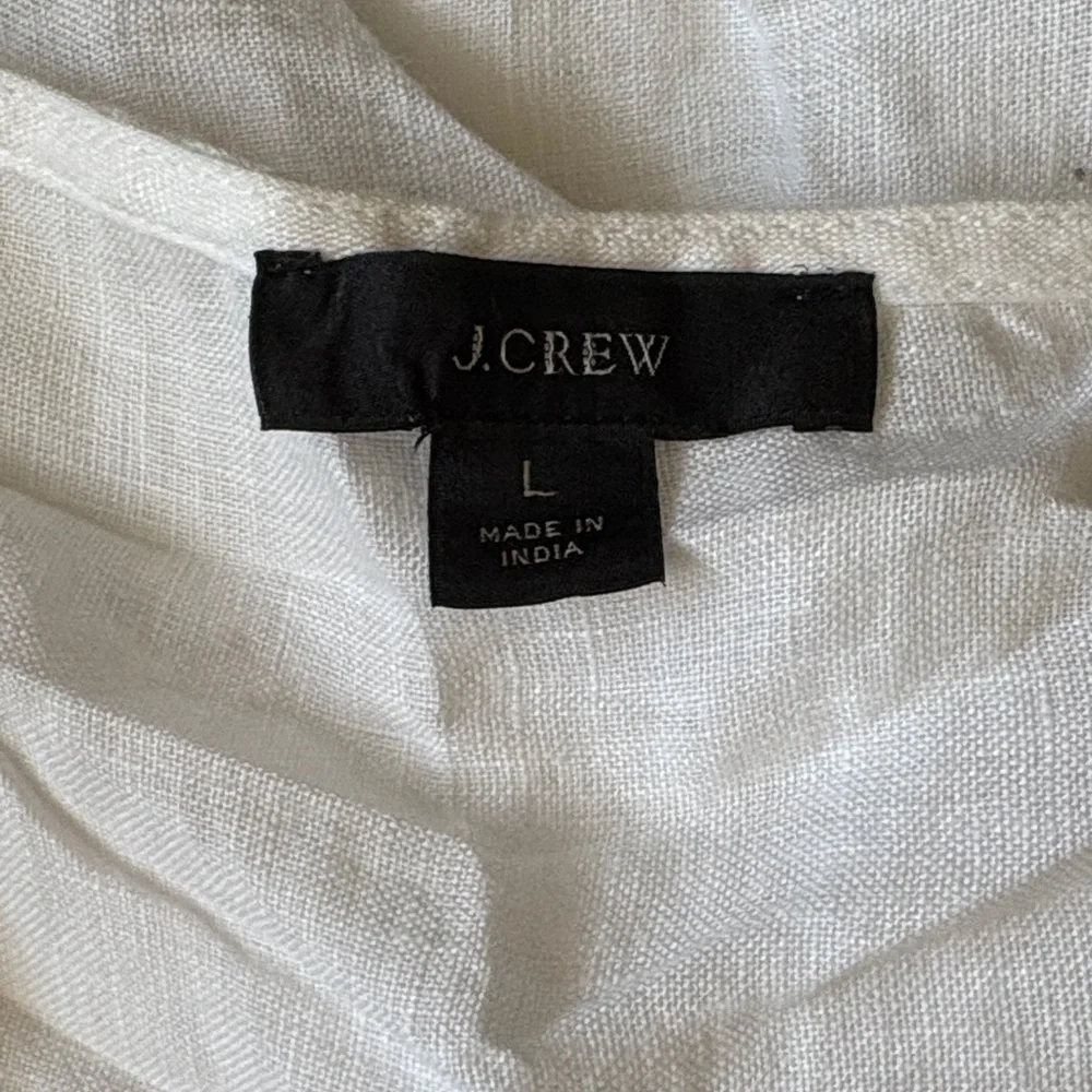 J. Crew Embroidered Tunic Top 100% Linen Blouse Women’s Large White Eyelet-Lace